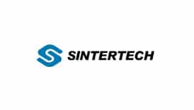 SINTERTECH Logo Officiel : Spécialiste du Frittage Industriel. Logo de la société SINTERTECH, composé du nom en noir et d'un symbole bleu en forme de S stylisé (frittage / métallurgie des poudres).